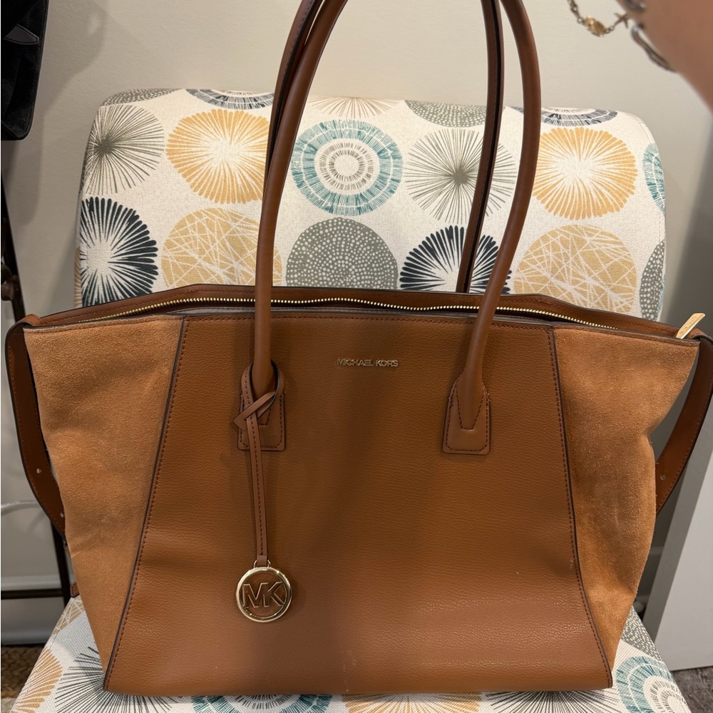 Michael Kors Tan Leather & Suede Tote Bag
